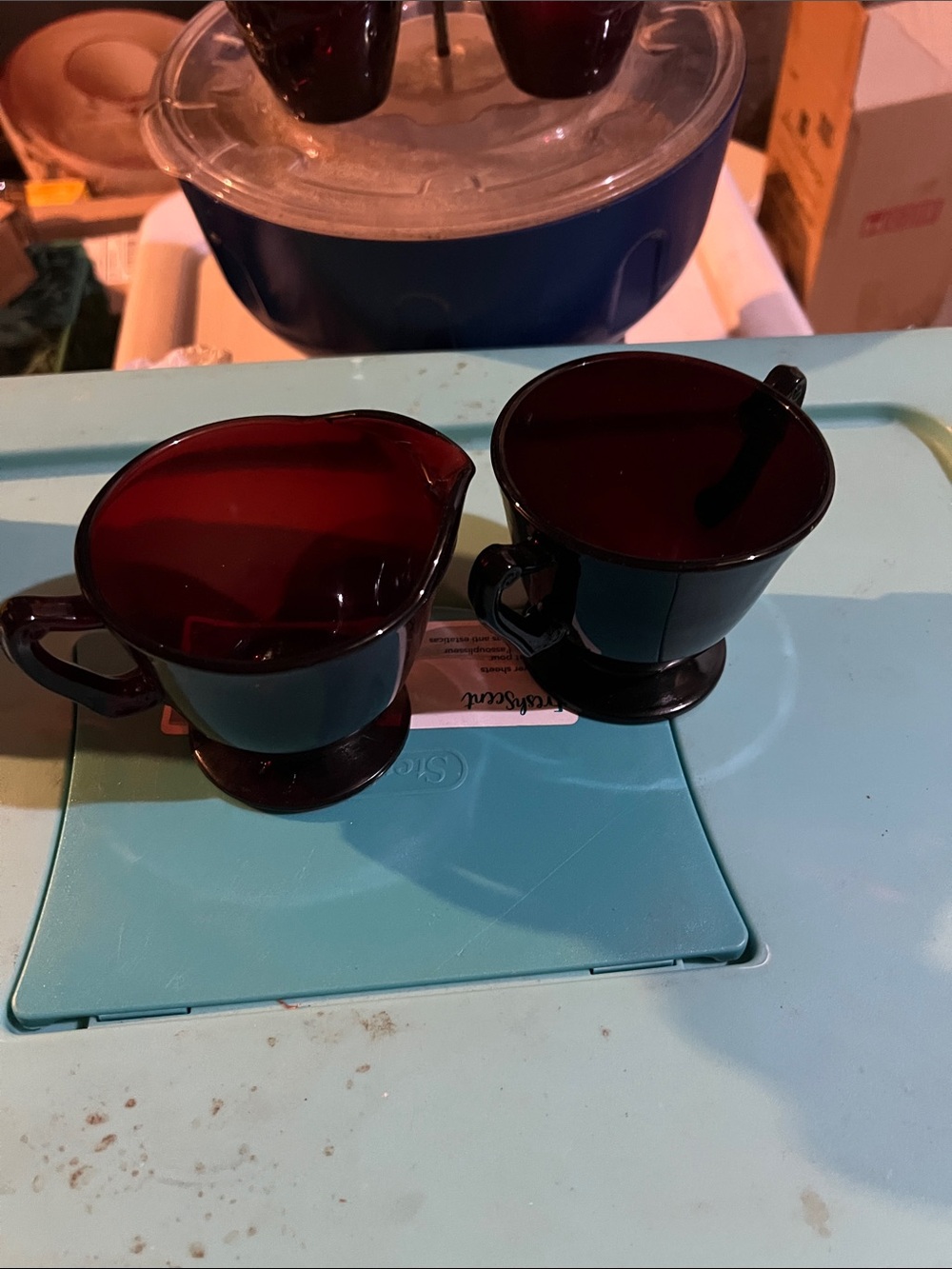 Avon Ruby Red Glass Creamer and Sugar Bowl Set